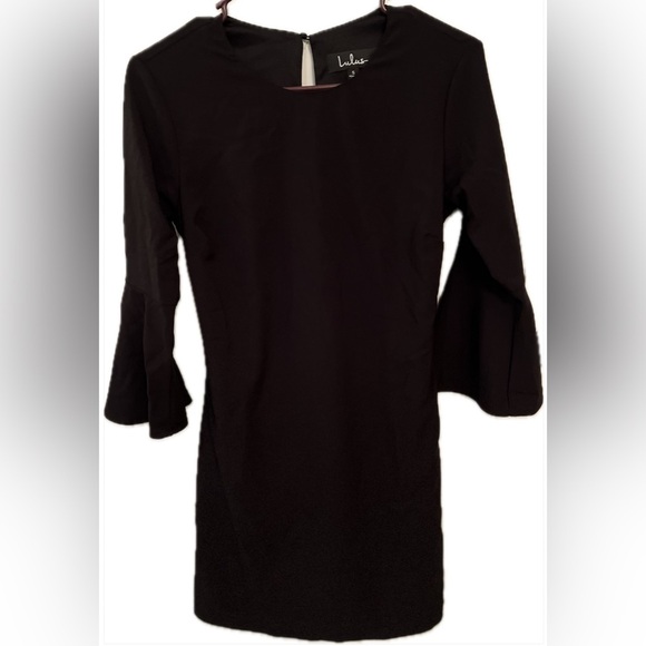 LULUS Black Bell Sleeve Tie Dress, Size S - Picture 1 of 7